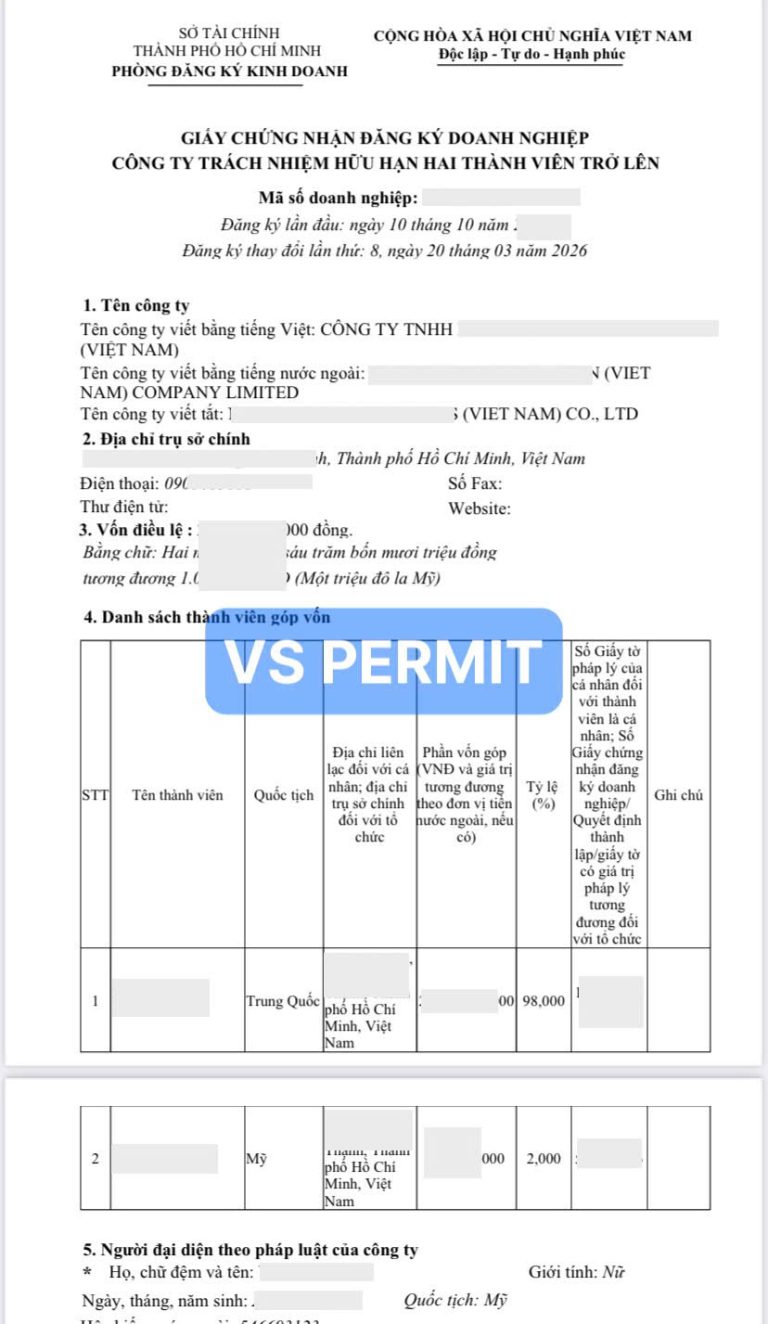VS PERMIT SUCCESSFULLY COMPLETED THE ENTERPRISE REGISTRATION CERTIFICATE (ERC) PROCEDURE FOR AN FDI COMPANY THROUGH CAPITAL CONTRIBUTION ACQUISITION