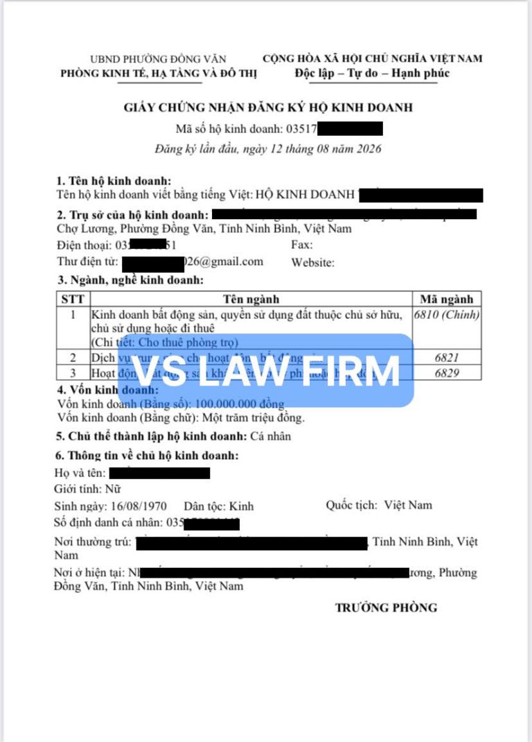 VS LAW FIRM – THÀNH LẬP HỘ KINH DOANH