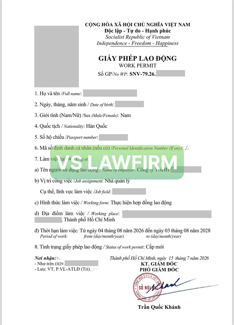 Từ đăng ký doanh nghiệp đến Work Permit 2 năm cho nhà quản lý người Hàn Quốc