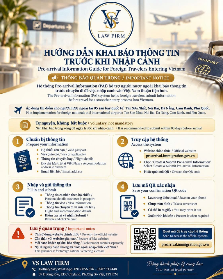 HƯỚNG DẪN KHAI BÁO THÔNG TIN TRƯỚC KHI NHẬP CẢNH VIỆT NAM 2026